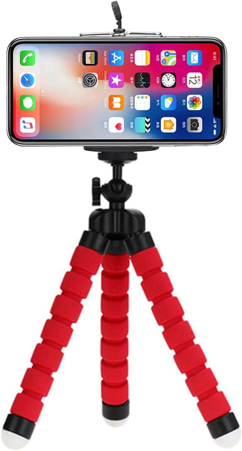 GOT-TOG Flexibles Oktopus-Stativ mit Schwammgriff und 360 Grad drehbarem Universalclip für Telefon und Kamera in Schwarz oder Rot - Bild 1