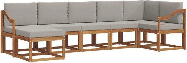 vidaXL Outdoor-Sofagarnitur 7-teilig aus massivem Akazienholz in Natur und Hellgrau mit L-Form und Kissen - Bild 1