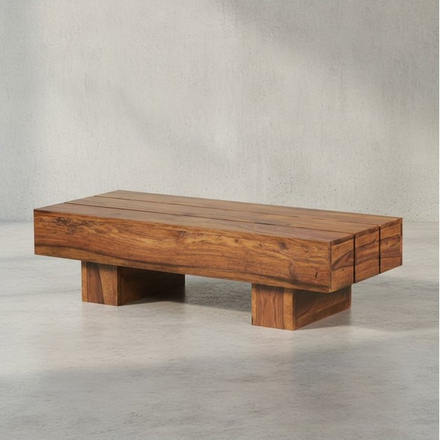 KADIMA DESIGN Massivholz Couchtisch SAAR aus Akazien- und Sheeshamholz in Braun, B/T: 120 x 45 cm - Bild 1