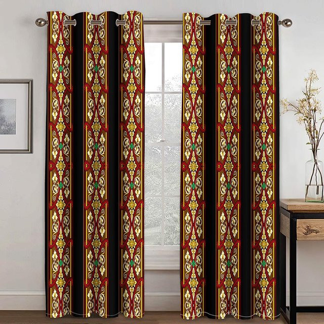 Ethnische Vorhänge im äthiopisch-eritreischen Stil aus Polyester, 2 Paneele, Schwarz, Breite: 50 cm, Höhe: 130 cm - Bild 1