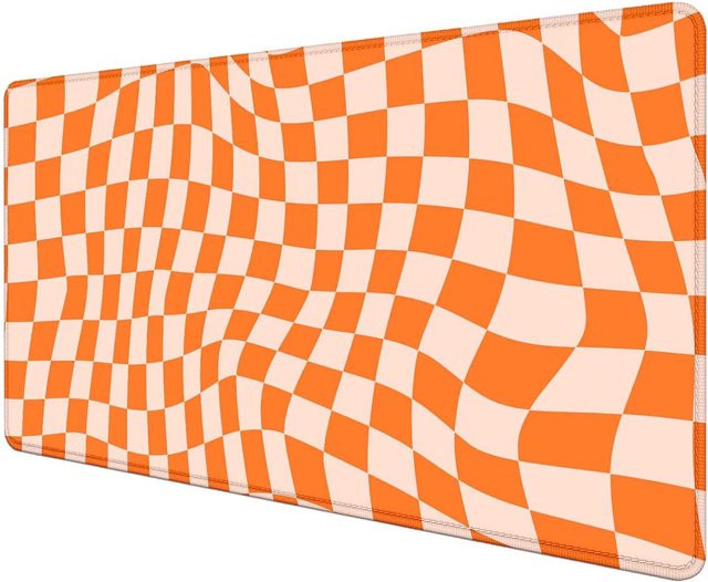 Kawaii Mauspad in Orange und Boho-Rosa mit Karomuster für Büro und Gaming - Bild 1