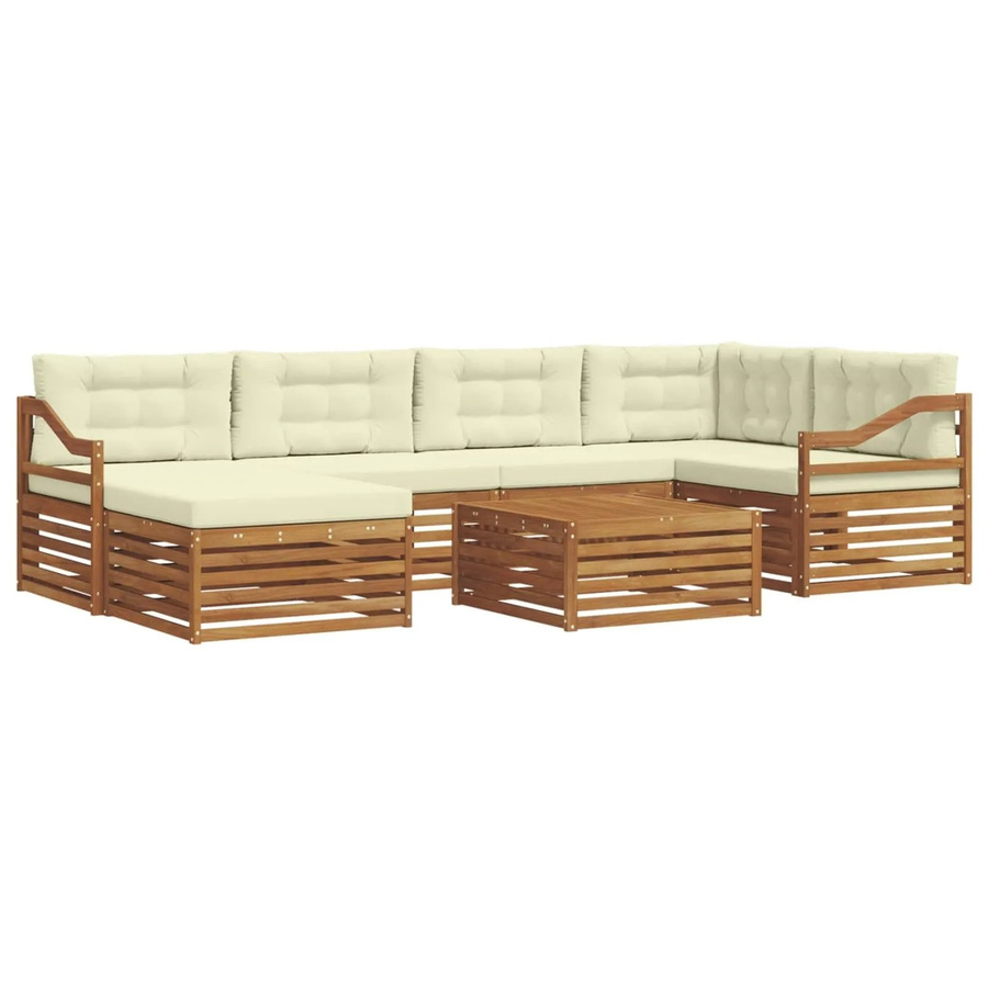 vidaXL Outdoor-Sofagarnitur 7-teilig aus Massivholz in Natur und Creme mit Polsterkissen und Armlehnen - Bild 2