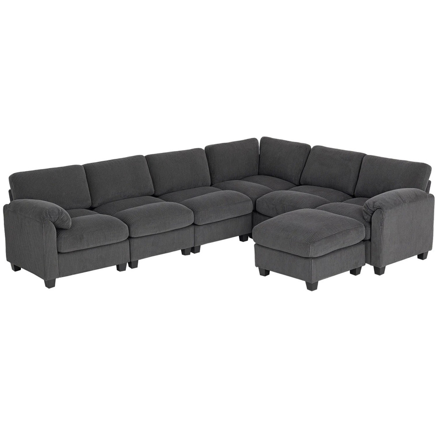 HOMCOM Ecksofa in U-Form mit Schlaffunktion und Cord-Bezug, Dunkelgrau, B/T/H: 224 x 292 x 85 cm - Bild 2