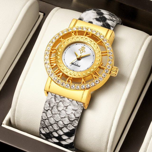 YaLaLuSi Armbanduhr, Quarz, Gold, Grün, Kristall, Damen - Bild 1
