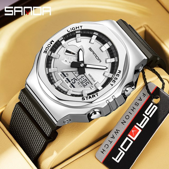 Sanda Armbanduhr, Digitaluhr, Quarz, Edelstahl, Schwarz, Herren - Bild 1