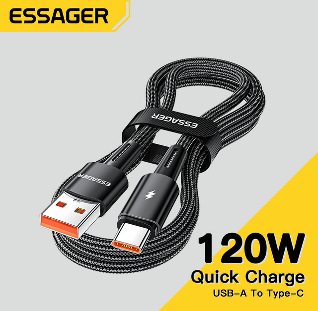 Essager USB Typ C Kabel 120W Super Schnellladung 6A in Schwarz - Bild 1