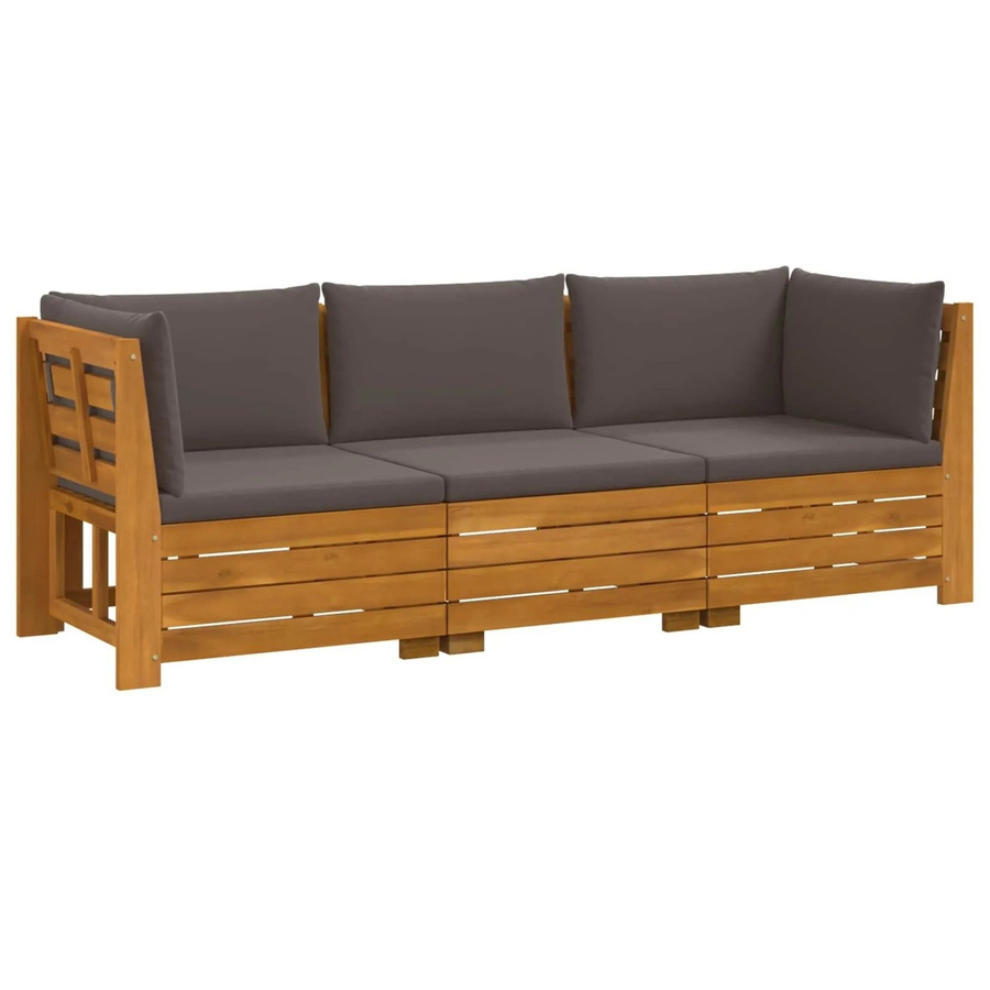vidaXL Outdoor-Sofagarnitur aus Akazien-Massivholz in Braun mit Kissen, 3-teiliges Set - Bild 2