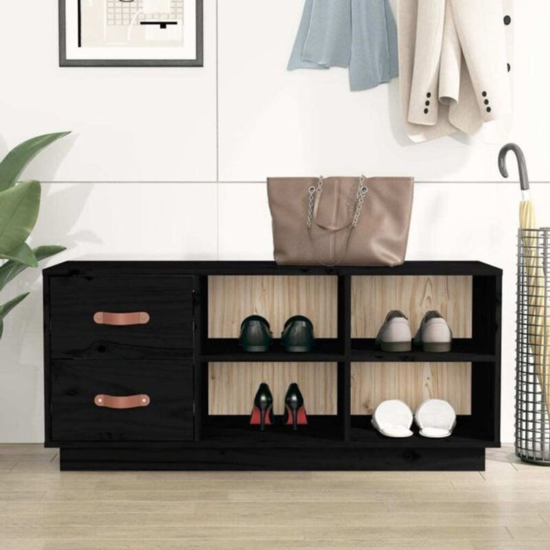 Vidaxl Schuhbank aus Massivholz Kiefer in Schwarz, Landhausstil, B/T/H: 100 x 34 x 45 cm - Bild 1