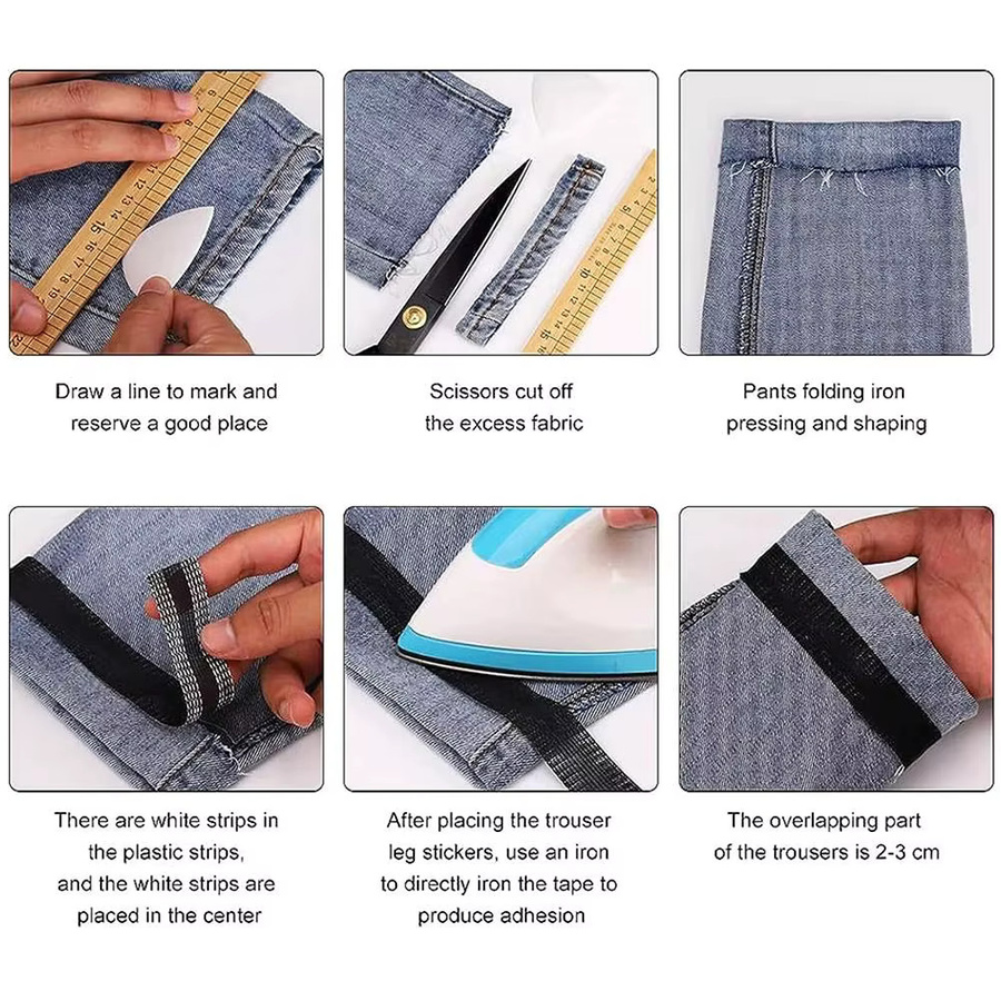 Selbstklebende Hosenkantenstreifen in Schwarz zum Verkürzen von Hosen, Jeans und T-Shirts als bügelbare Stoffbänder für den Saum - Bild 6