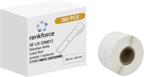 Renkforce Etikettenrolle Weiß aus Papier, kompatibel mit DYMO 99012, 260 Stück, B: 89 mm, H: 36 mm, permanent haftend - Bild 1