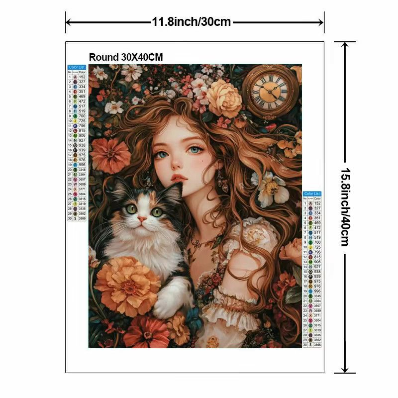 5D-Diamantgemälde Set von Potdemiel mit Mädchen und Katzen als Diamant-Mosaik mit runden Strasssteinen zur Handarbeit, B/H: 20 x 30 cm - Bild 3