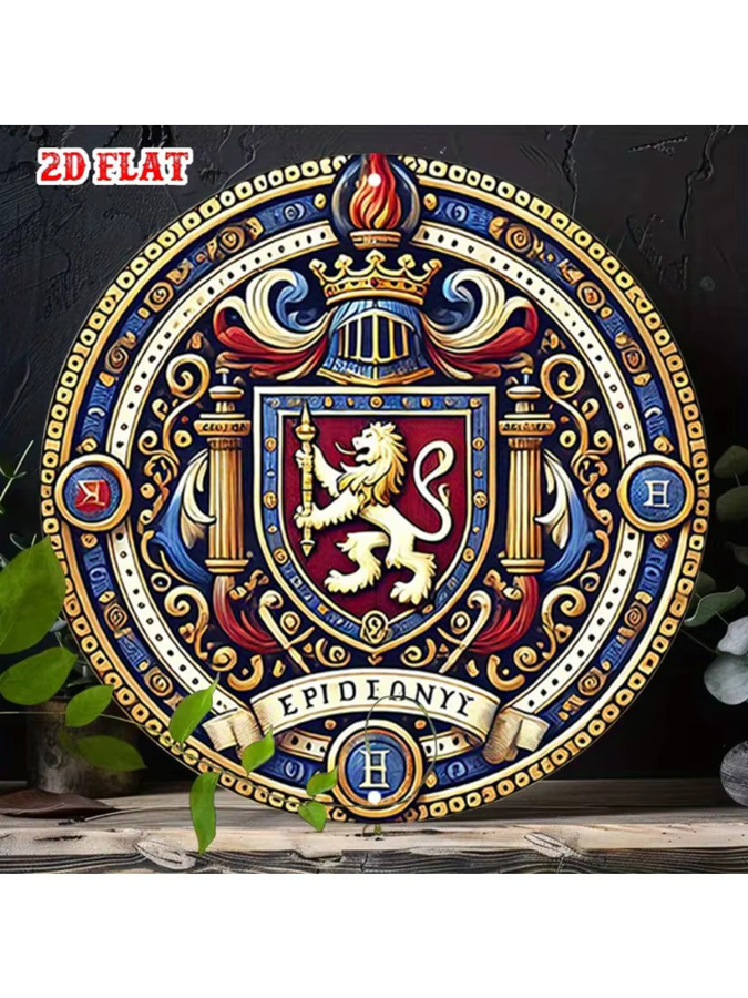 Vintage Wandschild aus Metall mit Löwenwappen von CIFBUY, rundes Aluminium-Dekoschild in Multicolour für Zuhause, Garage oder Büro - Bild 6