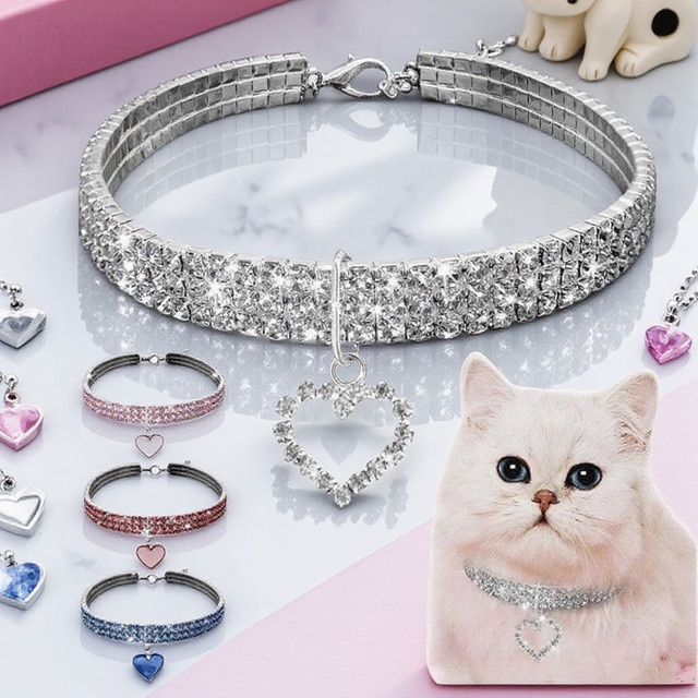 Halskette für Hund und Katze, Strass, verstellbar - Bild 1