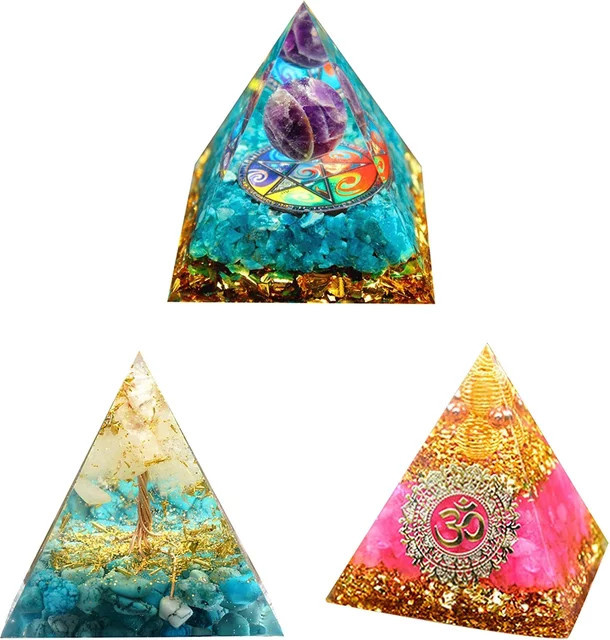 VKTECH Orgonit Pyramide aus natürlichen Kristallen als Energiegenerator für Reiki und Chakra Dekoration in Multicolour - Bild 1