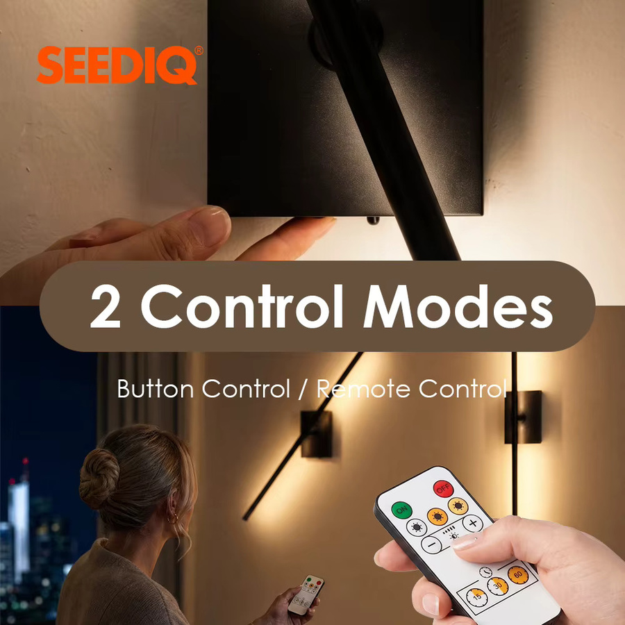 Seediq LED-Wandleuchte Schwarz, kabellose runde Wandlampe mit 360° Rundumbeleuchtung und wiederaufladbarem Akku - Bild 4