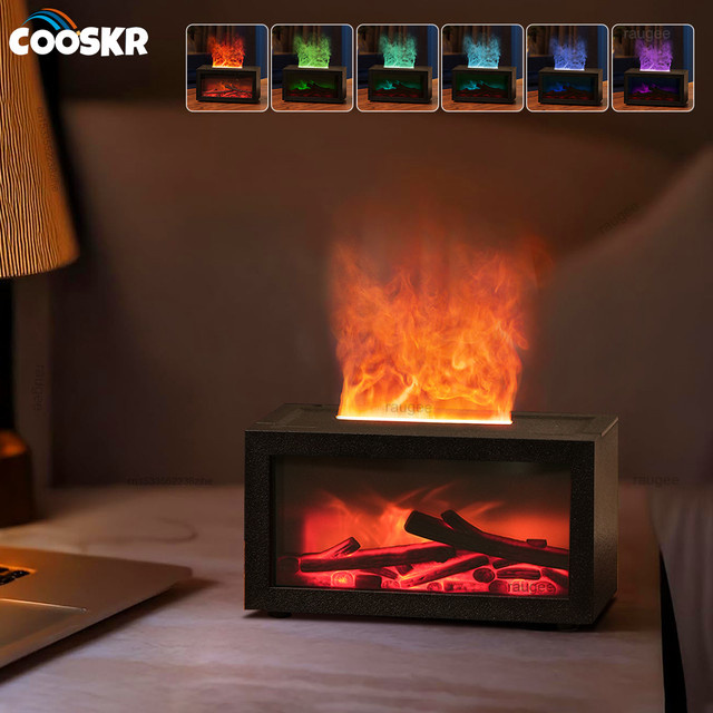 Cooskr Aroma Diffusor mit Flammen-Effekt und LED-Nachtlicht in Schwarz - Bild 1
