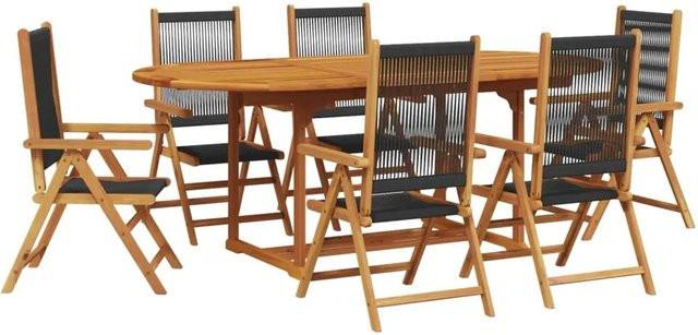 vidaXL 7-tlg Garten-Essgruppe aus Polypropylen und geöltem Akazienholz in Schwarz Modell 2 - Bild 1
