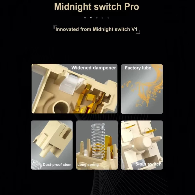 Kailh Midnight Switch Pro mechanische Tastaturschalter 5-Pin linear und geräuschlos - Bild 3