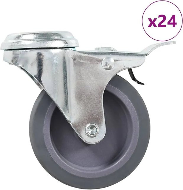 vidaXL 24er Set Lenkrollen mit Rückenloch aus Stahl und Kunststoff, Durchmesser: 75 mm, Grau, verzinkt - Bild 1