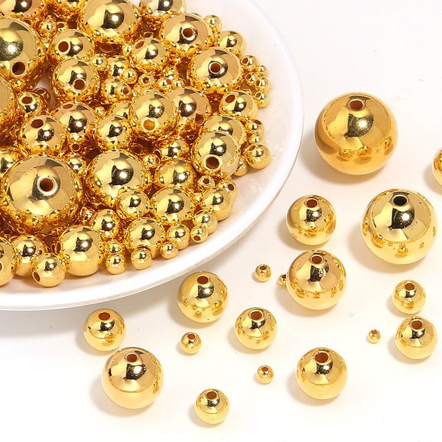 louleur Spacer Perlen, ABS Imitation Perle, Gold, Rund, 3-20mm, Unisex - Bild 1