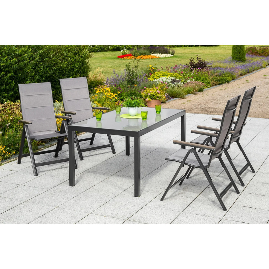 Merxx Gartenmöbel-Set Trivero 5-tlg. in Braun mit Aluminium und Sicherheitsglas, Tisch B: 150 cm, T: 90 cm, H: 69 cm - Bild 2