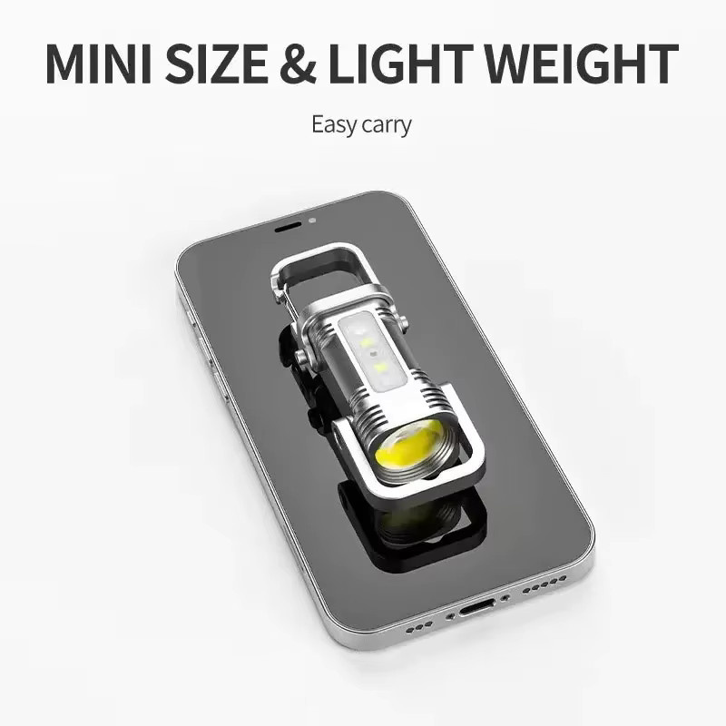 ESMARTER Mini LED Schlüsselbund Taschenlampe in Silber für Camping und Notfall mit COB-Licht und Clip - Bild 3