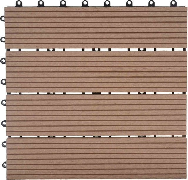 BERLINLODGE WPC Bodenfliesen Set 11 Stück in Holzoptik Teak Linear, Farbe Beige/Braun, B/T: 30 x 30 cm mit Click-System für Balkon und Terrasse - Bild 1