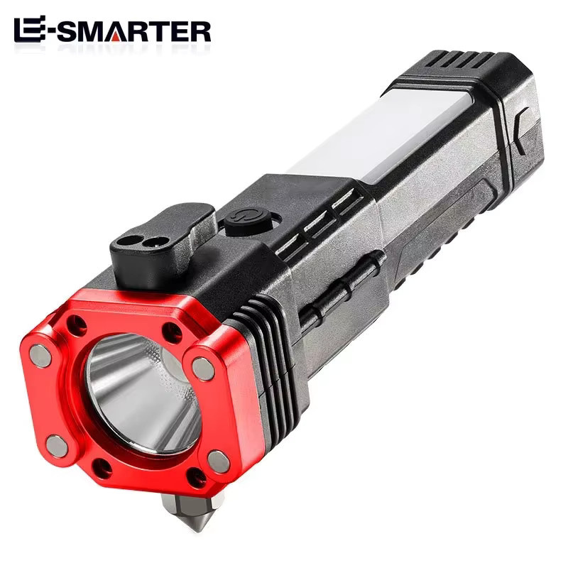 ESMARTER Multifunktionale USB-aufladbare Taschenlampe mit Sicherheitshammer in Schwarz - Bild 2