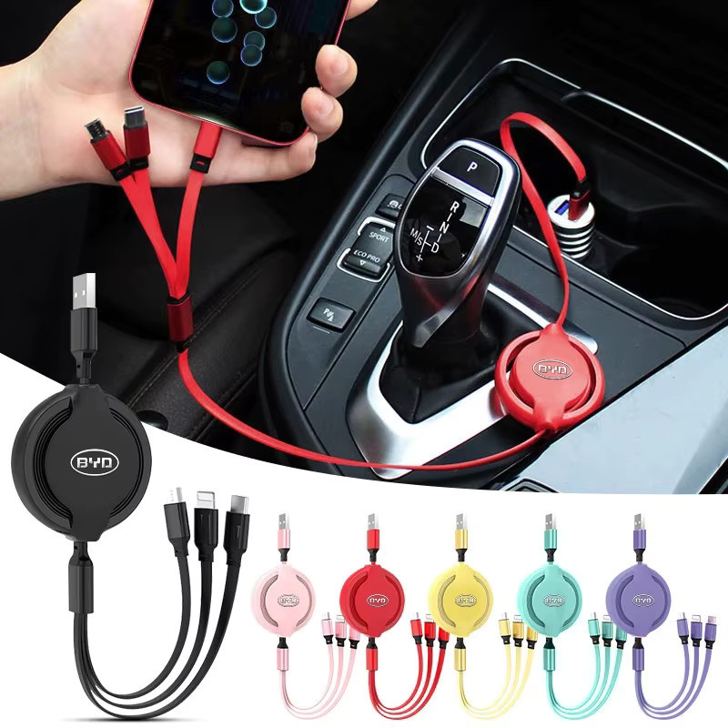 3 in 1 Skalierbares Auto-Datenkabel und Ladegerät für BYD Modelle in Schwarz - Bild 2
