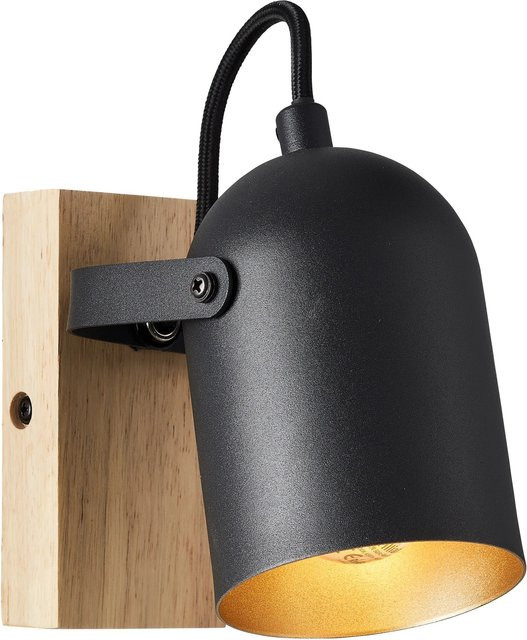Brilliant Wandspot Tronte in Schwarz und Holz mit Gold, dimmbar und verstellbar, B/T/H: 18 x 8 x 12 cm - Bild 1