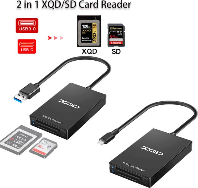 Sony Multifunktionaler XQD und SD Kartenleser mit USB-C und USB 3.0 Anschluss, 5Gbps Geschwindigkeit, Schwarz - Bild 1
