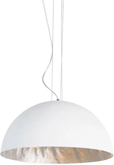 QAZQA Magna Moderne Hängelampe Weiß und Silber aus Fiberglas mit E27 Fassung, Durchmesser: 50 cm - Bild 1