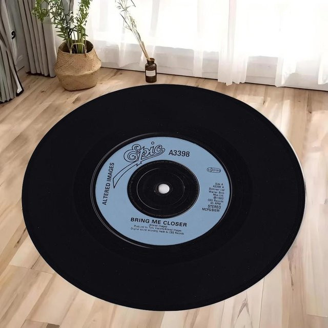 Runder Teppich mit Schallplatten-Design von Wucifang Jewelry, schwarz, Durchmesser: 40 cm - Bild 1