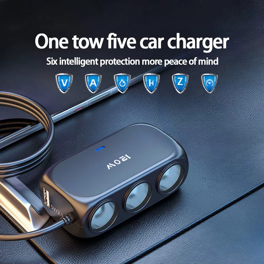 Baideluo 3-in-1 Dual USB Autoladegerät 120W Schnellladestecker in Schwarz für 12V 24V Fahrzeuge - Bild 2