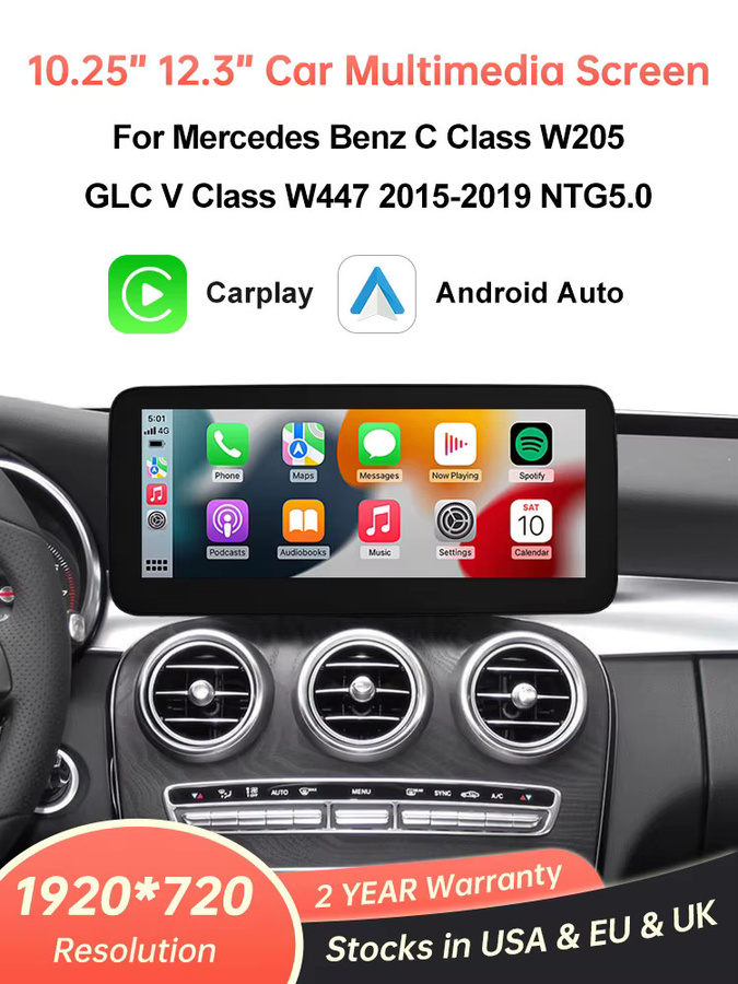 Wincago Linux Multimedia-Bildschirm mit Wireless CarPlay und Android Auto für Mercedes-Benz W205 W176 GLC A C V Klasse W447 CLA GLA (2015-2018) NTG5.0 in Schwarz - Bild 5