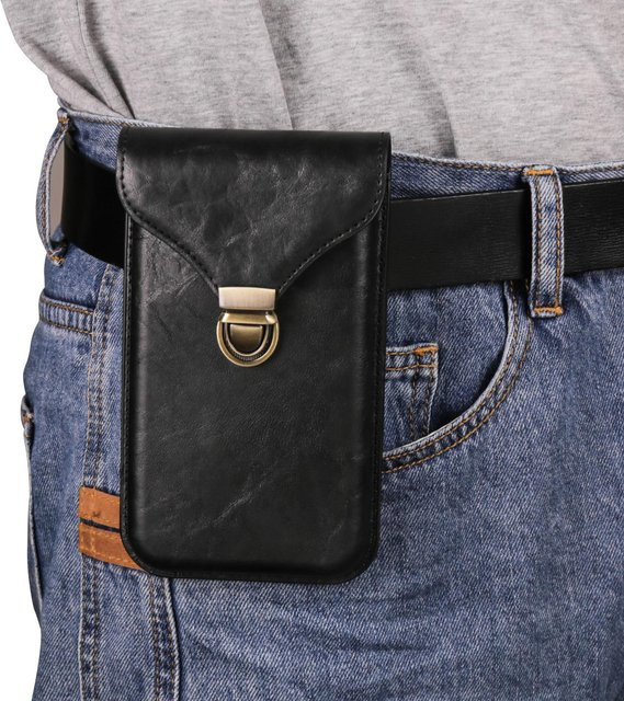 eForMobile Luxus Leder Gürtelclip Handytasche für Herren in Schwarz, passend für iPhone 16 15 14 13 Pro Max und Samsung S24 S23 S22 Plus, Größe 6.1 Inch - Bild 1