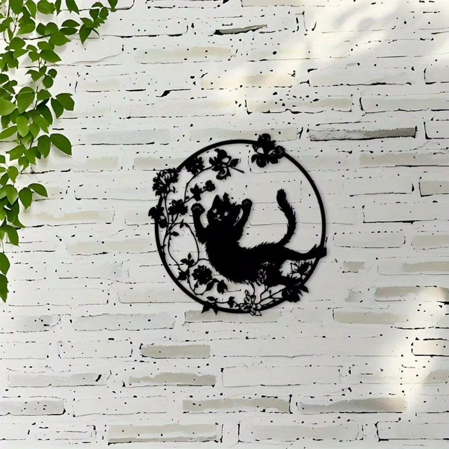 CIFBUY Katzen Wandkunst aus Metall in Schwarz als Dekoration für Garten und Wohnzimmer - Bild 3