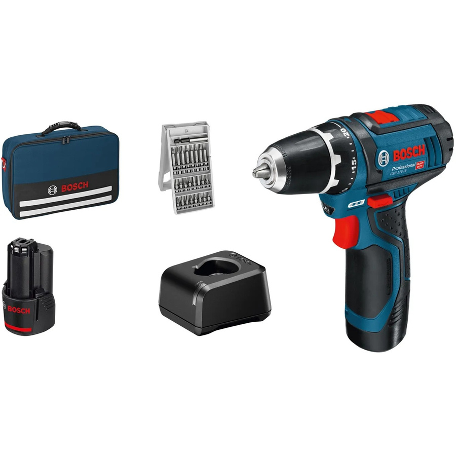 Bosch Professional Akku-Bohrschrauber GSR 12V-15 in Blau/Schwarz mit 2 Akkus und Zubehör-Set - Bild 2