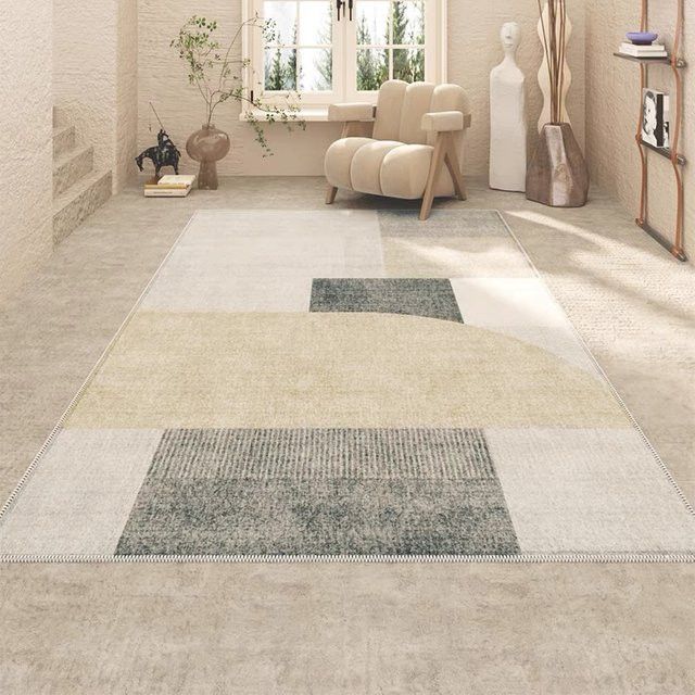 VIKAMA Premium Teppich in Creme für Wohnzimmer, Schlafzimmer und Sofa, fleckenabweisende Bodenmatte - Bild 1