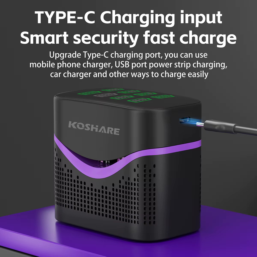KOSHARE Smart LCD Li-Ionen-Akkuladegerät-Set mit AA und AAA Akkus in Schwarz, hohe Kapazität 4255mWh und 1100mWh - Bild 2