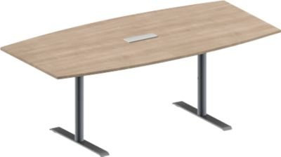 Schäfer Shop Genius Konferenztisch MODENA FLEX in Boot-Form mit T-Fuß Rundrohr und 3-fach Anschluss, Farbe: Eiche-Dekor/weißalu, Breite: 200 cm, Höhe: 65-85 cm - Bild 1