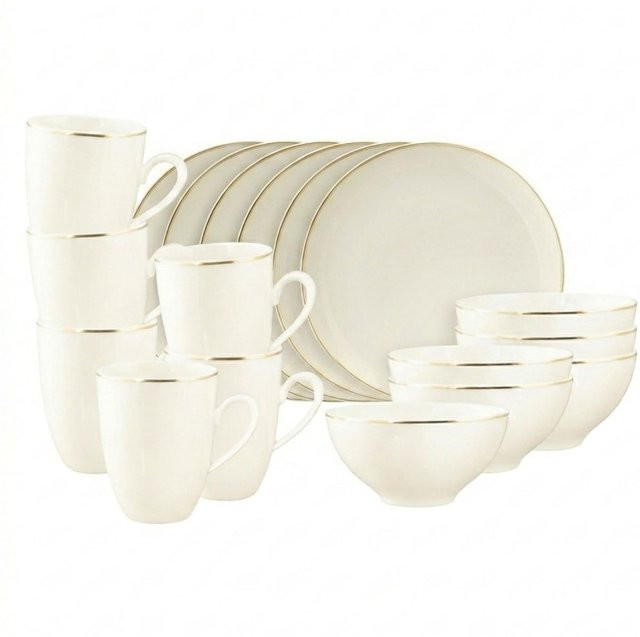 Seltmann Weiden Frühstücksservice Savona Goldlinie aus Porzellan, 18er Set, Beige/Gold/Weiß - Bild 1
