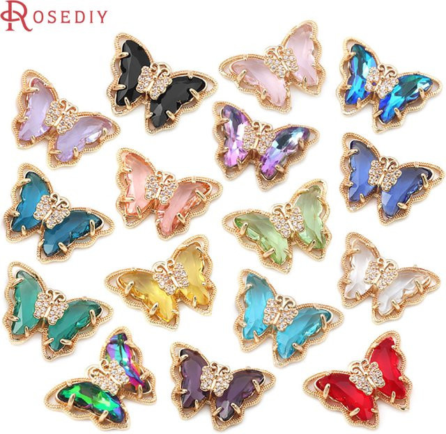 Rosediy Schmetterling Charms Anhänger, Messing, Gold, Zirkonia, Damen - Bild 1