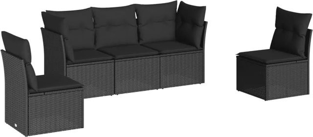 vidaXL 5-tlg. Garten-Sofagarnitur in L-Form aus schwarzem PE-Rattan mit Sitzkissen und Rückenkissen - Bild 1