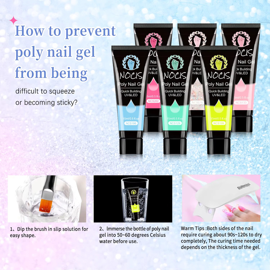 NOCIS Poly Gel Nagel-Set, 6 Farben, Natürlich, Klares Gel - Bild 2