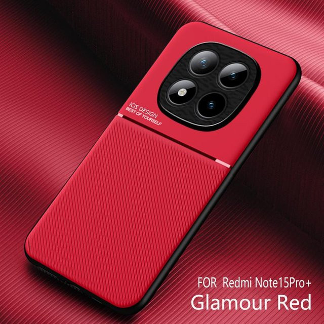 Luxuriöse weiche Leder Handyhülle mit Auto Magnethalter für Xiaomi Redmi Note 15 Pro Plus 5G in Rot - Bild 1