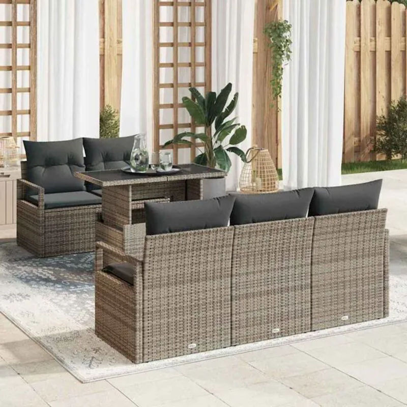 Vidaxl Garten-Sofa-Set aus Polyrattan mit 6 Kissen in Grau, B/T/H: 100 x 55 x 73 cm - Bild 1