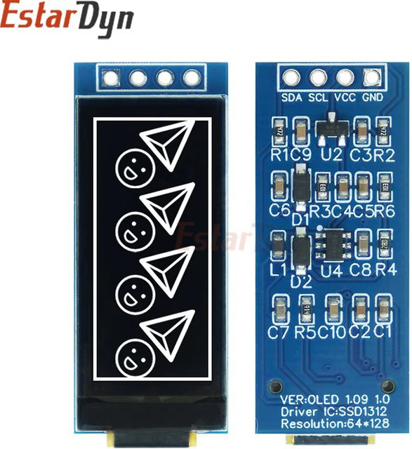 Estardyn OLED-Display SSD1312 1,09 Zoll Weiß mit I2C 4-Pin-Modul für Raspberry Pi 128x64 - Bild 1