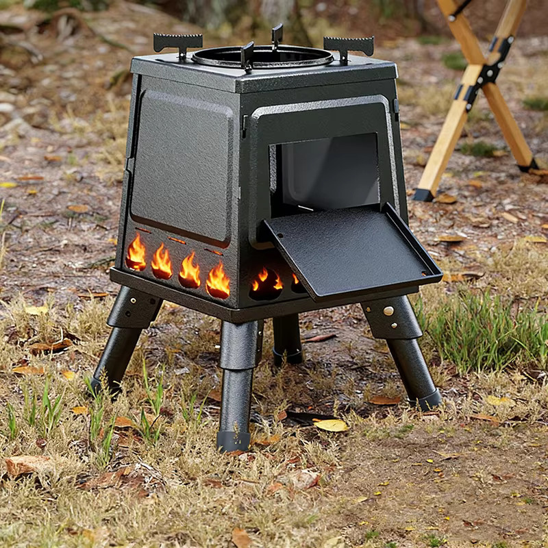 HGTUGO Tragbarer Holzofen aus Holz in Schwarz für Camping, Picknick und Grillen im Freien - Bild 6