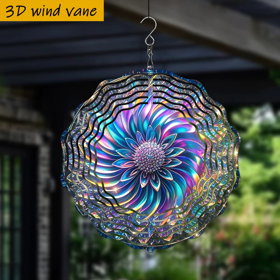 CIFBUY 3D Glitzer-Blumen-Windspinner in Multicolour, 360 Grad rotierender hängender Windspinner für Garten, Terrasse und Rasen, Höhe: 25 cm - Bild 2